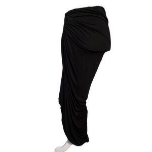 Studio M Womens Solid Black Side Ruched Slit Asymmetrical Maxi Skirt Medium